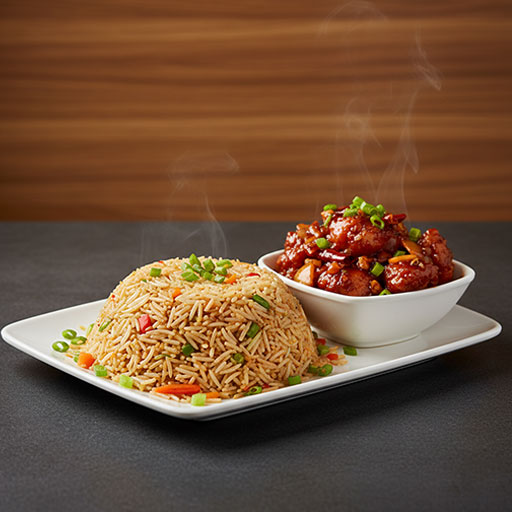 Veg Fried Rice with
Hot Garlic Chicken